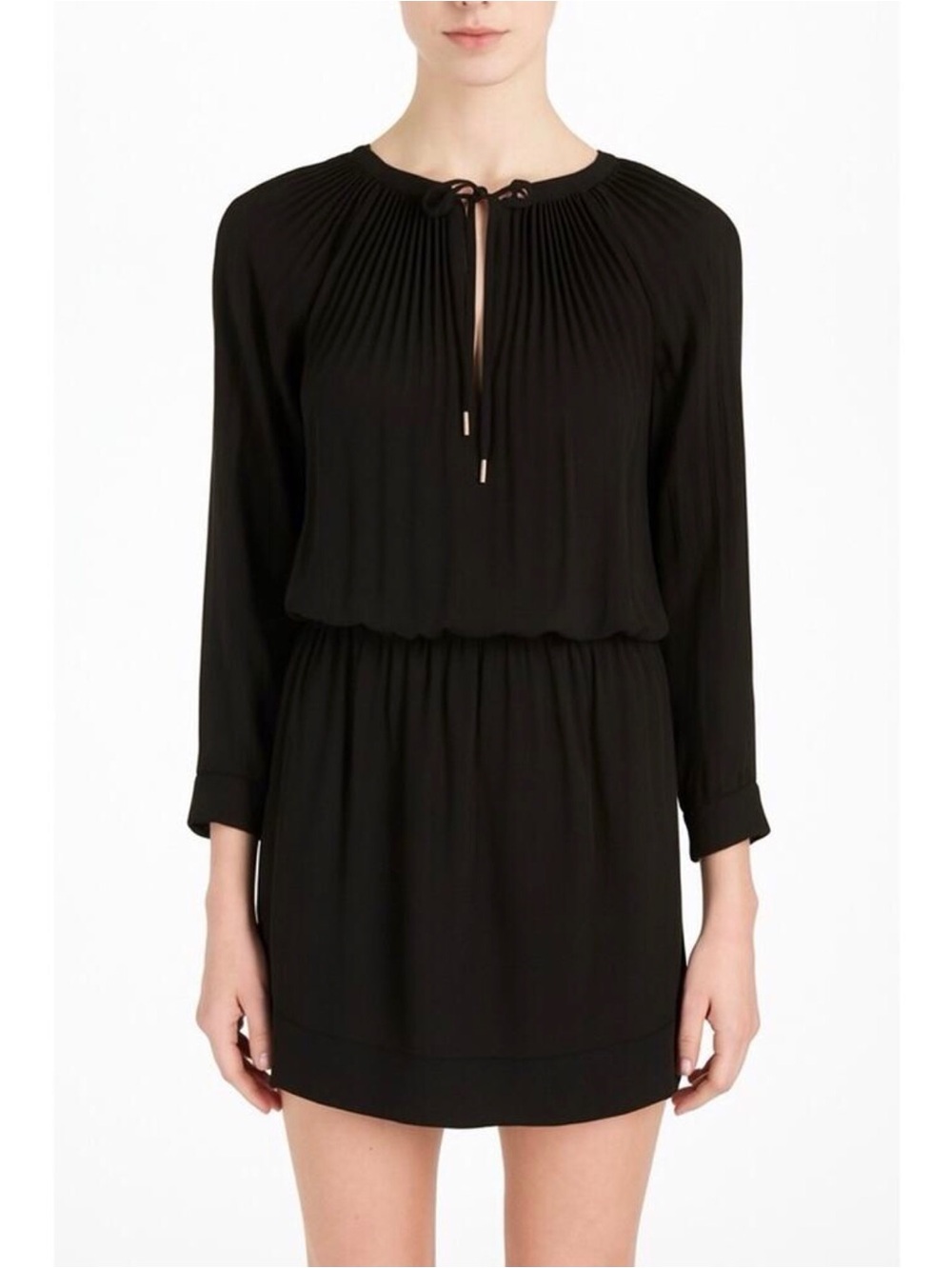 Diane Von Furstenberg Size 6 Black Mikino Mini Dress Designer Long Sleeve Pleat